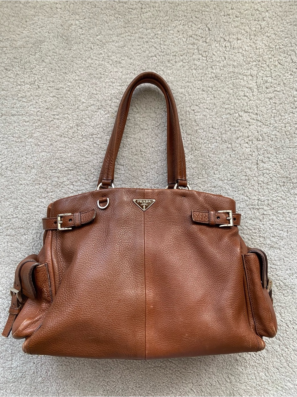 Authentic Vintage Prada Vitello Daino Double Pocket Cargo Bag!